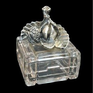 Vintage Italian Glass Trinket Box With Silvertone Acorn Branch Lid Krisa Italy